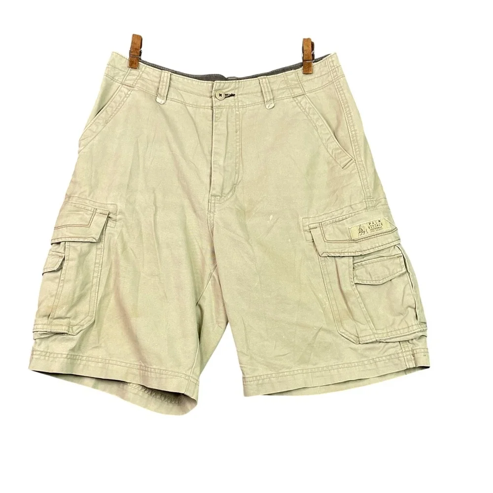 Unionbay Cargo Shorts Mens 32 Tan Khaki Palm Vintage Cotton Twill Utility Hiking